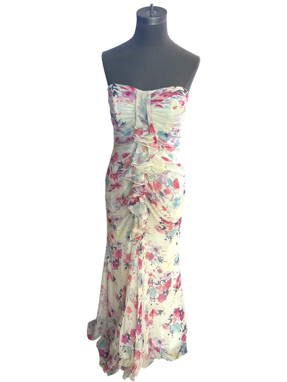 Jill Stuart 2012 Silk Floral Ruffle Gown Size 8 Fits 4/6 MSRP $448 - Picture 3 of 16